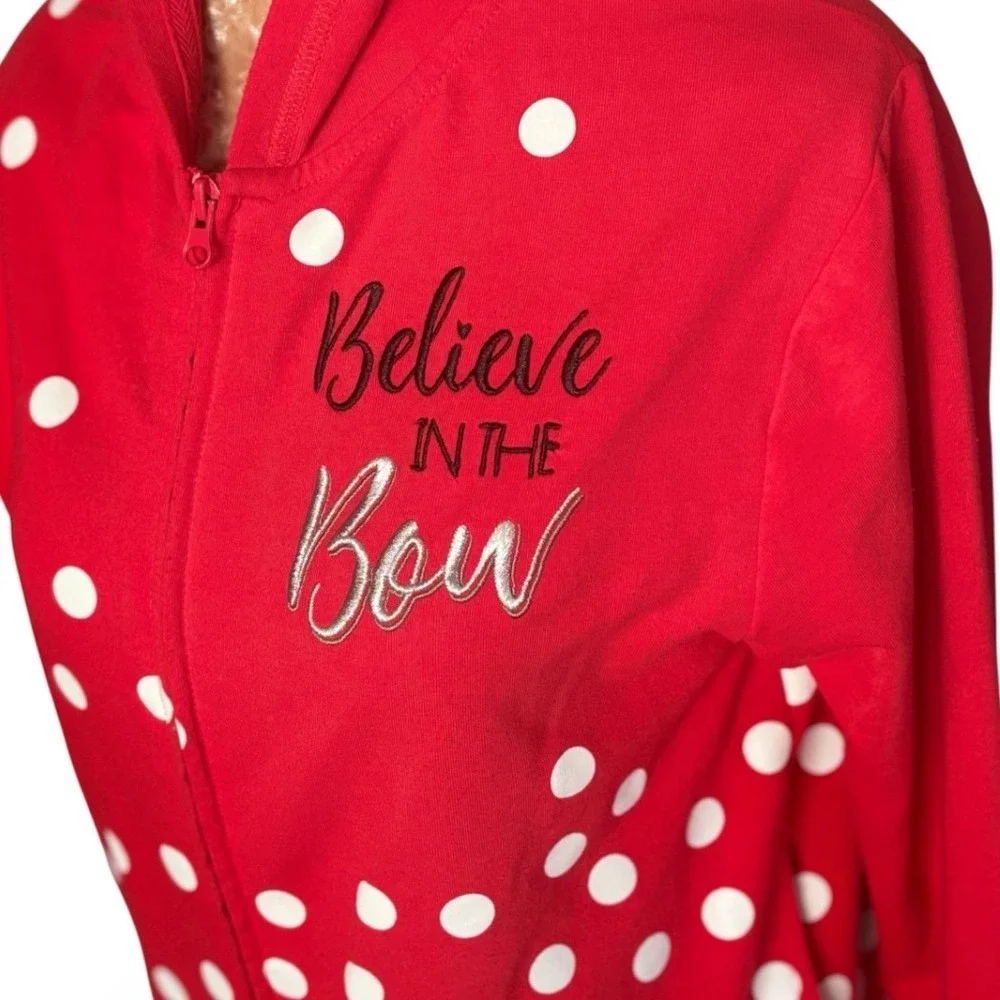 Disney Parks Minnie Mouse Red Polka Dot Embroidered Zip Hoodie XL Official youth